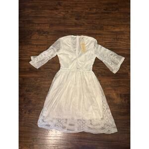 Southern Fried Chics Cream Lace Trim Bell Sleeve Dress Boho Western Small